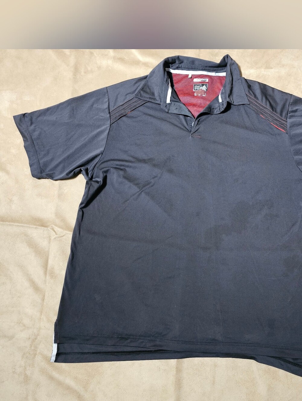 Adidas Black Golf Polo with Red Collar Accents